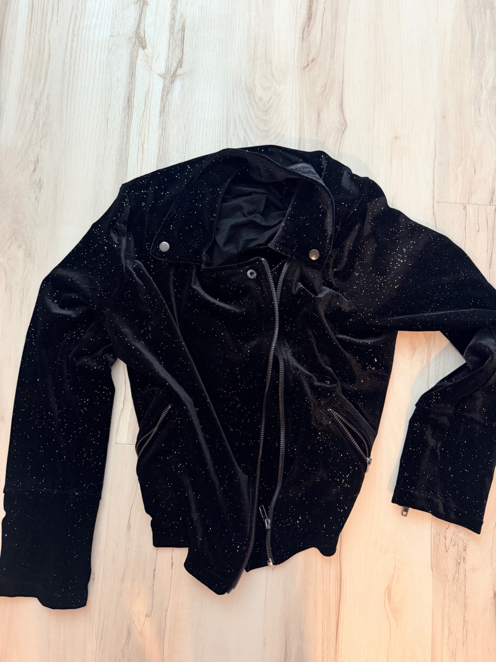 Black Velvet Sparkle Moto Jacket - Women